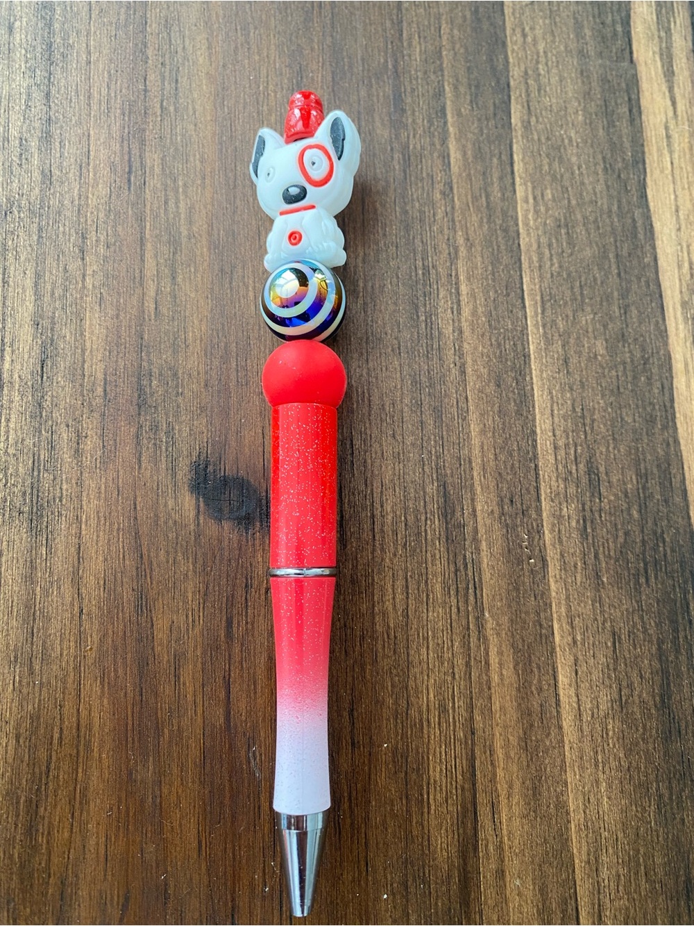 Red Gradient Cute Character Ballpoint Pen with Decorative Topper